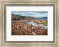 View of Main River and Wertheim, Germany in winter Fine Art Print