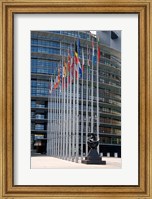 Union Parliament and flags, Strasbourg, France Fine Art Print