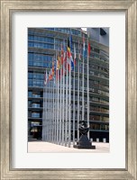 Union Parliament and flags, Strasbourg, France Fine Art Print