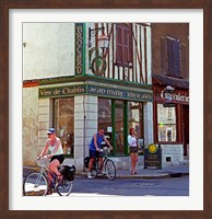 Wine Shop and Cycling Tourists, Chablis, France Fine Art Print