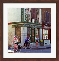 Wine Shop and Cycling Tourists, Chablis, France Fine Art Print