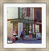 Wine Shop and Cycling Tourists, Chablis, France Fine Art Print