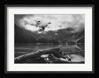 Mountain And Lake With Wood Fine Art Print