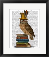 Owl On Books Framed Print