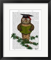 Owl Reading On Branch Framed Print