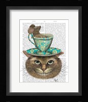 Cheshire Cat with Cup on Head Framed Print
