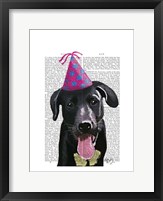 Black Labrador With Party Hat Framed Print