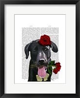 Black Labrador with Roses Fine Art Print