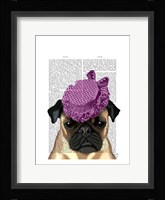 Pug with Vintage Purple Hat Framed Print