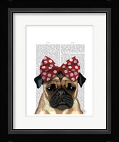 Pug with Red Spotty Bow On Head Framed Print