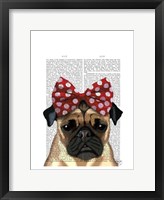 Pug with Red Spotty Bow On Head Framed Print