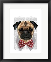 Pug with Red Spotted Bow Tie Framed Print
