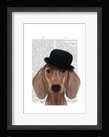 Dachshund with Black Bowler Hat Framed Print