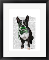 Boston Terrier With Green Moustache And Spotty Green Bow Tie Framed Print