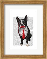 Boston Terrier With Red Tie and Moustache Fine Art Print