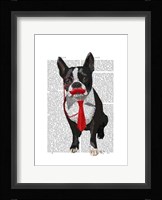 Boston Terrier With Red Tie and Moustache Framed Print