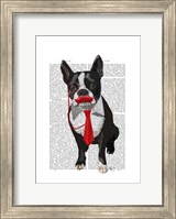 Boston Terrier With Red Tie and Moustache Fine Art Print