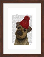Border Terrier with Red Bobble Hat Fine Art Print