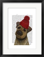 Border Terrier with Red Bobble Hat Framed Print