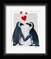 Penguins With Love Hearts Framed Print