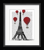 Eiffel Tower and Red Hot Air Balloons Framed Print