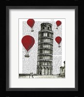 Tower of Pisa and Red Hot Air Balloons Fine Art Print