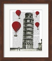 Tower of Pisa and Red Hot Air Balloons Fine Art Print