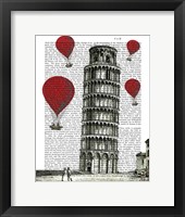 Tower of Pisa and Red Hot Air Balloons Fine Art Print