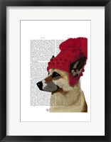 German Shepherd in Red Woolly Hat Fine Art Print