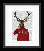 Deer in Ski Sweater Framed Print