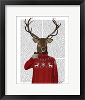 Deer in Ski Sweater Framed Print
