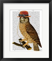 Owl with Steampunk Style Bowler Hat Framed Print