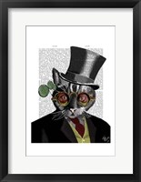 Steampunk Cat - Top Hat and red yellow glasses Framed Print