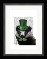 Badger with Green Top Hat and Moustache Framed Print
