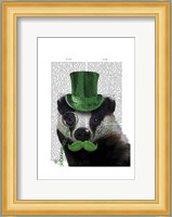 Badger with Green Top Hat and Moustache Fine Art Print
