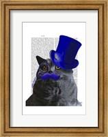 Grey Cat With Blue Top Hat and Blue Moustache Fine Art Print