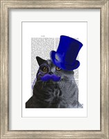 Grey Cat With Blue Top Hat and Blue Moustache Fine Art Print