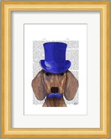 Dachshund With Blue Top Hat and Blue Moustache Fine Art Print