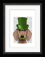 Dachshund With Green Top Hat and Moustache Framed Print