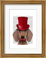Dachshund With Red Top Hat and Moustache Fine Art Print