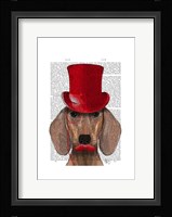 Dachshund With Red Top Hat and Moustache Framed Print