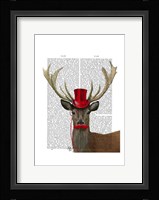Deer with Red Top Hat and Moustache Fine Art Print