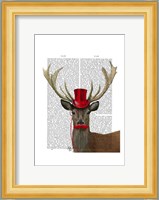 Deer with Red Top Hat and Moustache Fine Art Print