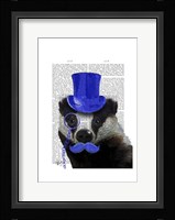 Badger with Blue Top Hat and Moustache Framed Print