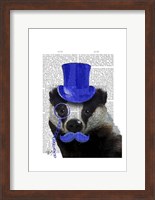 Badger with Blue Top Hat and Moustache Fine Art Print