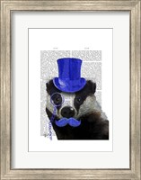 Badger with Blue Top Hat and Moustache Fine Art Print