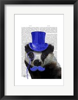 Badger with Blue Top Hat and Moustache Fine Art Print