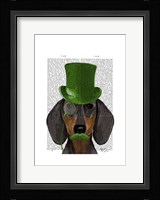 Dachshund with Green Top Hat Black Tan Framed Print
