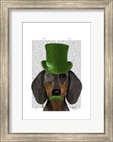 Dachshund with Green Top Hat Black Tan Fine Art Print