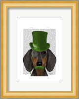 Dachshund with Green Top Hat Black Tan Fine Art Print